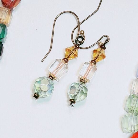 artisan earrings 441#mfs NEW boho green yellow hatpin victorian glass drop earri - Picture 3 of 5